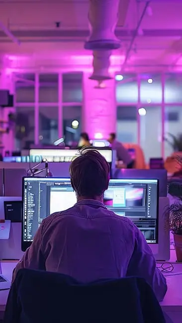 Man Working On Digital Workspace In Creative Office Environment